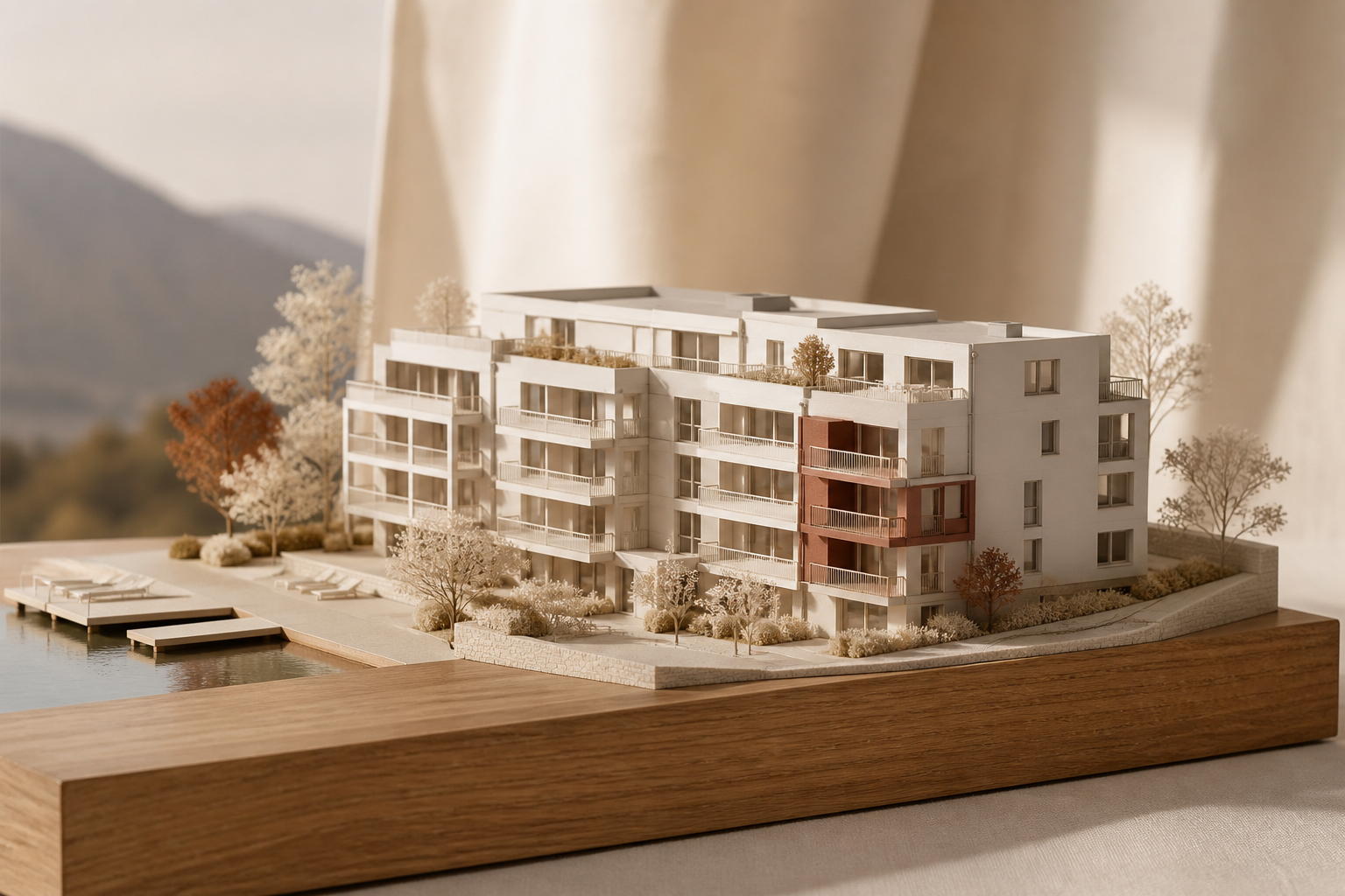 Visualisierung eines Architekturmodells mit mehreren Gebäudeflügeln